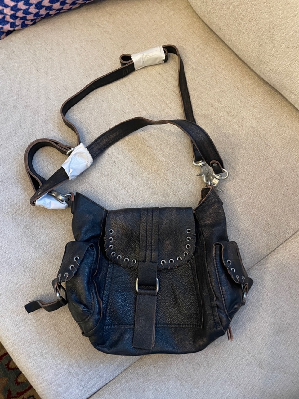 Free People Baby Leigh Distressed Crossbody Tote- Aged Graphite - Picture 3 of 5